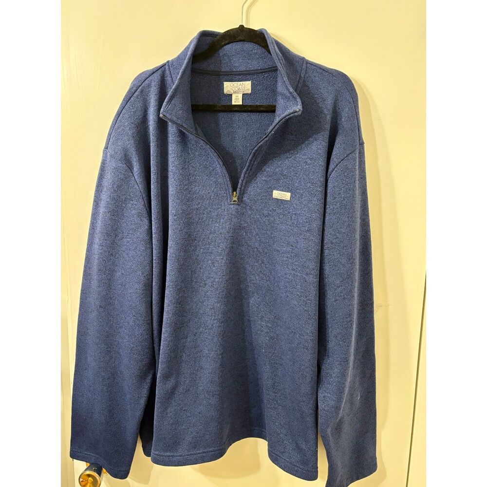 Ocean Coast Mens 3X Big&Tall Heather Navy 1/4 Zip Neck Flannel Fleece Sweatshirt